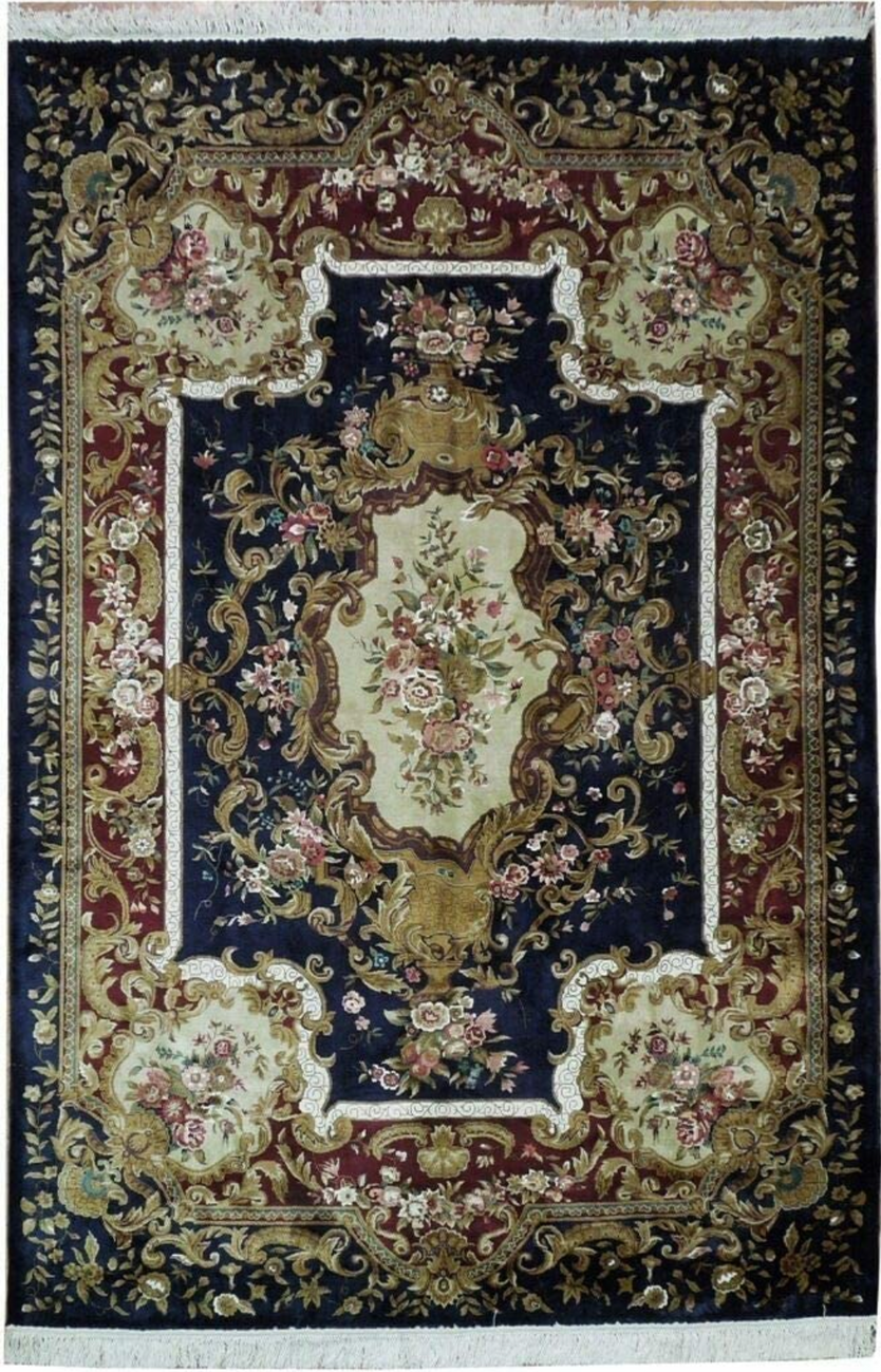 6 x 9 Floral Oriental Art Deco Wool & Silk Rug