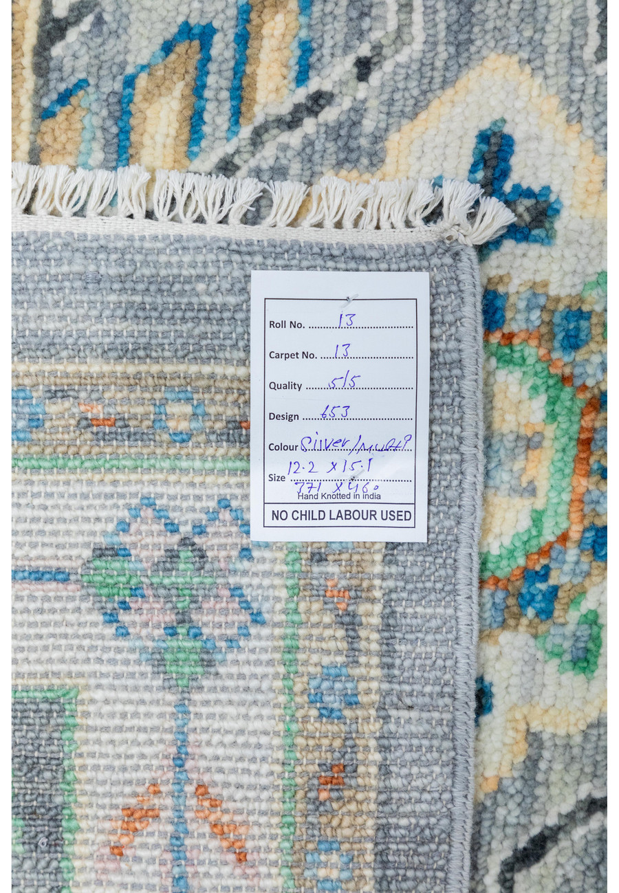 Texture and weave detail on 12' x 15' Designer Gray Oushak Handmade Rug