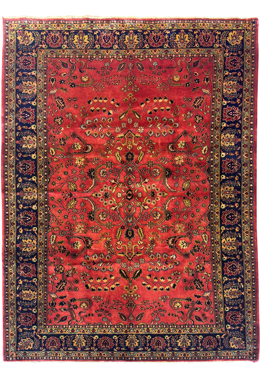 Top view of the 6'5 x 9'6 American Sarough Rug showing the intricate red floral design.