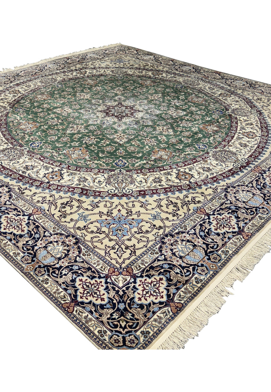 Full view showing the luxurious blend of wool and silk in the 9 x 9 Nain 6LA Persian Rug