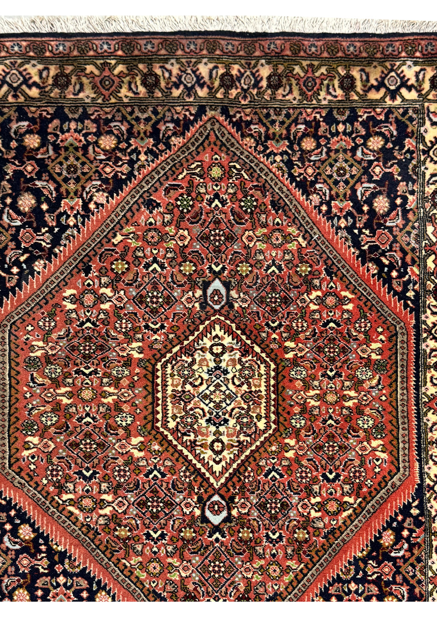 Close-up of the medallion on the 3' x 5'2" Persian Bijar Rug.