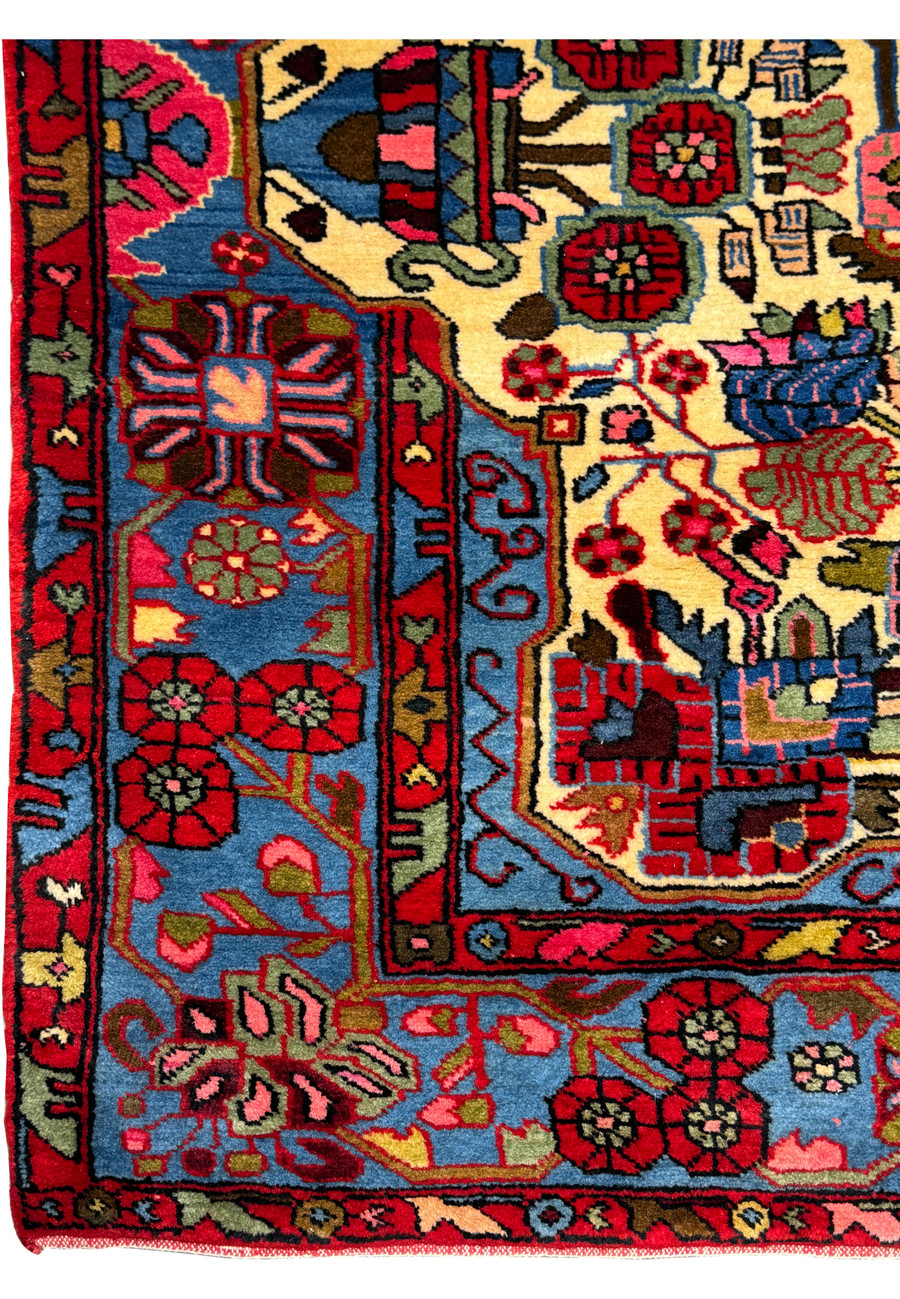 Detailed view of floral motifs on 3 x 4 Nahavand Persian Rug