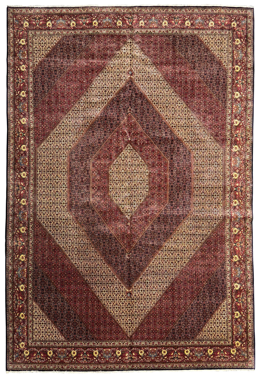 Hexagonal medallion palace Bijar in burgundy herati with ivory corner spandrels