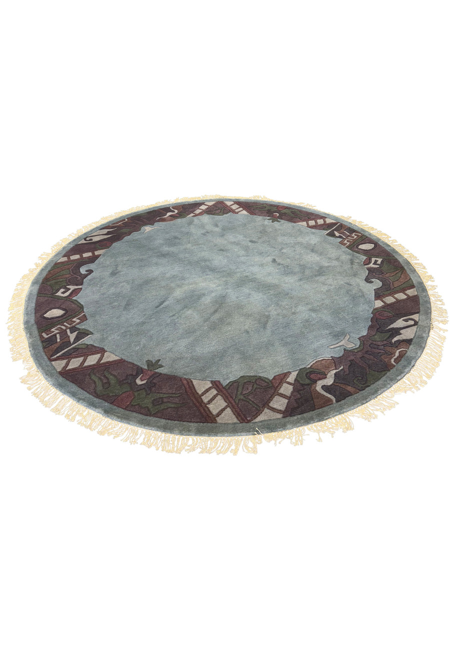 Laid down view of Modern 8x8 Tibet Round Rug in indoor setting