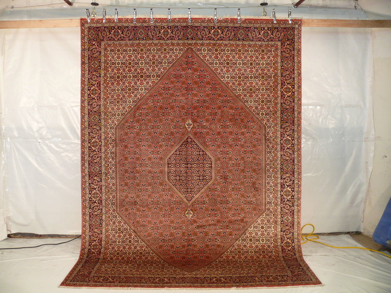 8x11 Bidjar Persian Rug original picture hanging for full view.