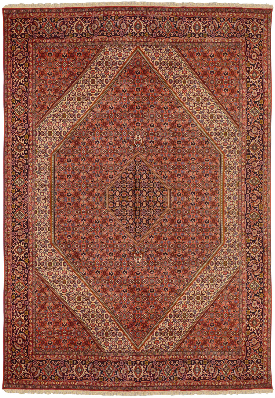 Crimson herati field with central medallion on a full 8 x 11 Persian Bijar