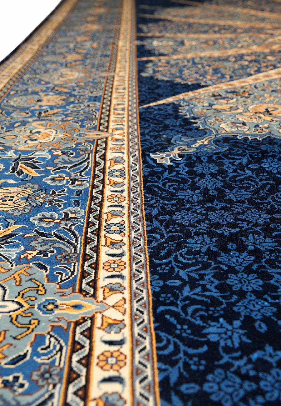 Edge and fringe of handwoven Chinese silk rug, 6x9 signed collectible.