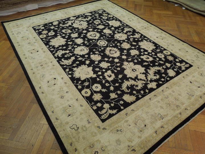 9 x12 Black-Ivory Peshawar Rug All-Over Design