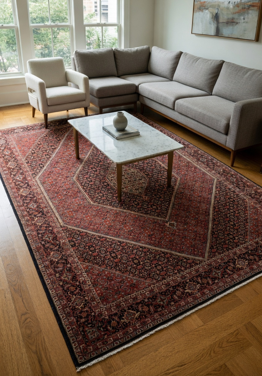 Hand knotted 6'8 x 10'4 Bijar Persian iron rug