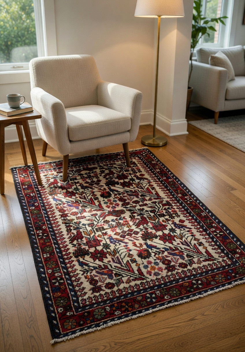 Hand-knotted 3'5 x 5 Persian Rudbar village rug
