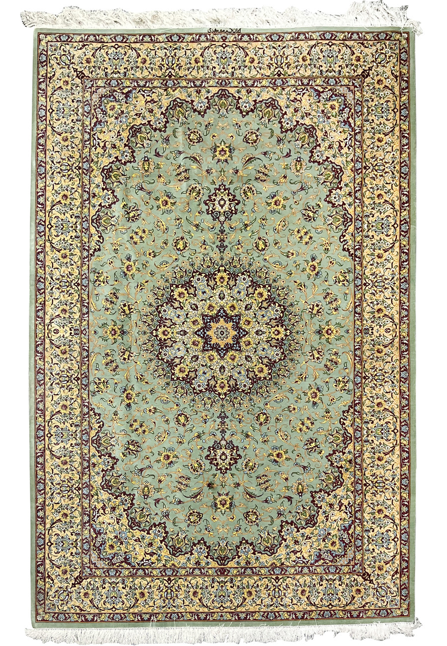 4'4 x 6'8 Persian Qum High-end Pure Silk Rug Signed Mirmehdi