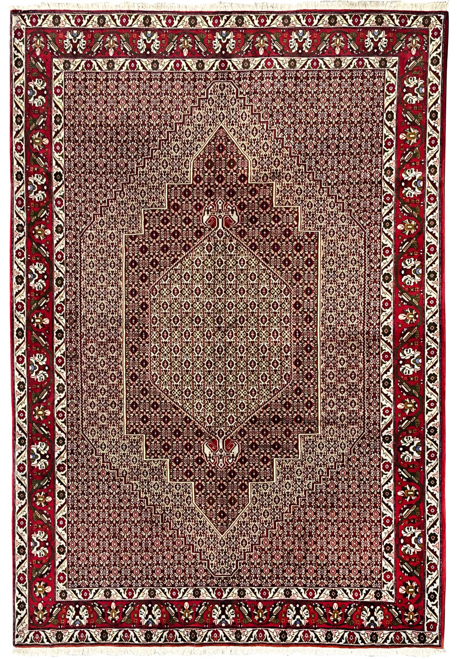 6'8 x 9'8 Persian Senneh Rug with dense geometric design ,  from the same Kurdish region as Bijar but woven without the wet-beating technique