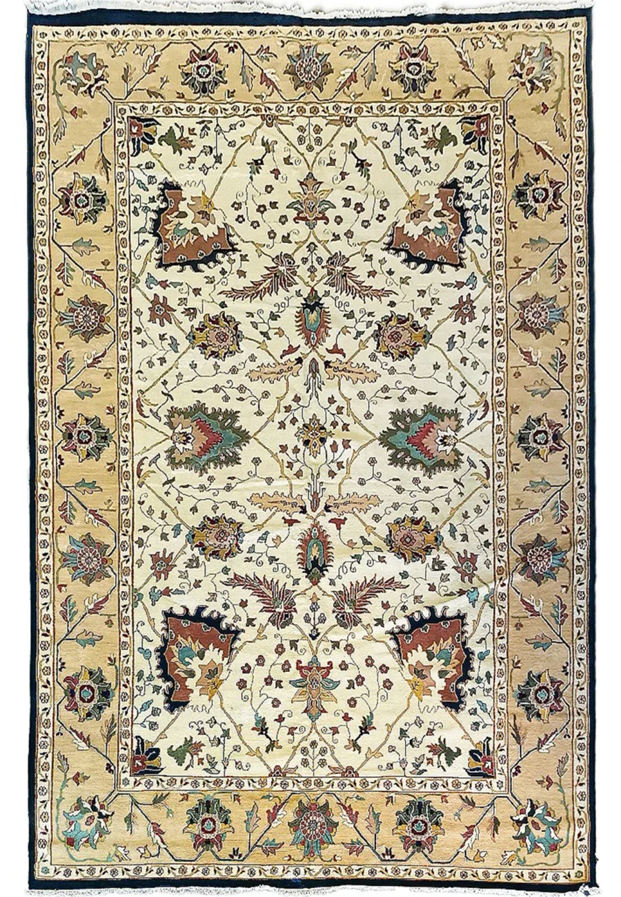 Palace size ivory Oriental Agra rug with allover floral design for open plan great room