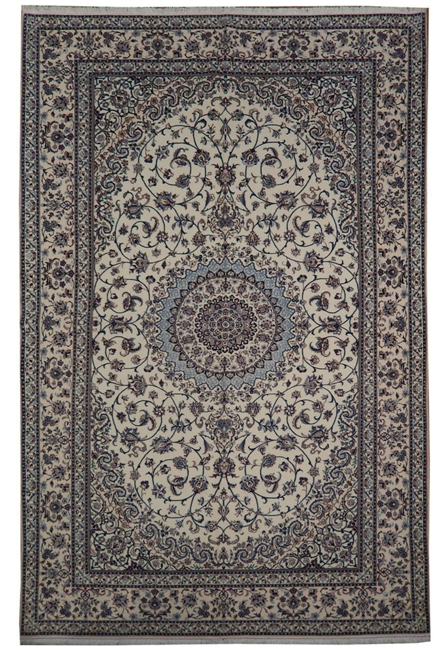 Persian Habibian Nain 6La rug in powder blue and cream wool and silk, the finest Nain weave