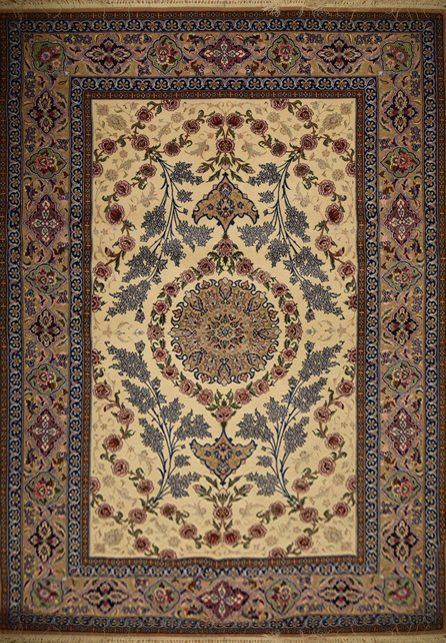 5 x 7 Very Fine High End Persian Isfahan Wool and Silk