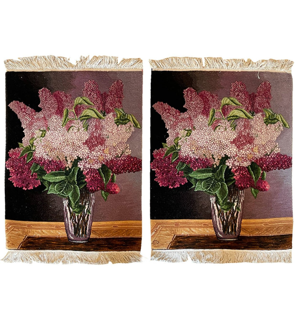 1'8 x 2'5 Identical Pair Pictorial Persian Tabriz Wool & Silk Rugs