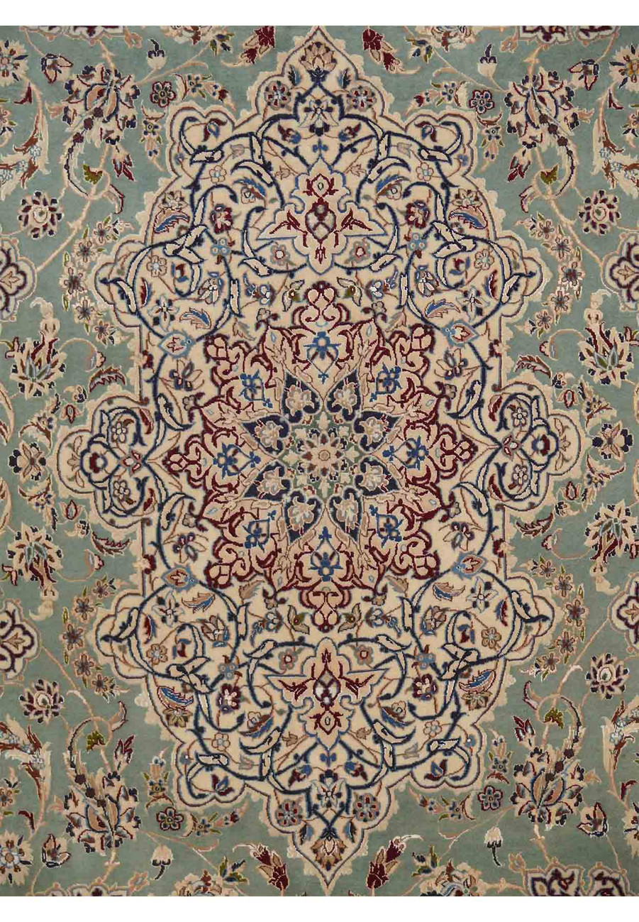7 x 10 Persian Nain 6 Laa Rug Wool & Silk with signature of master weaver