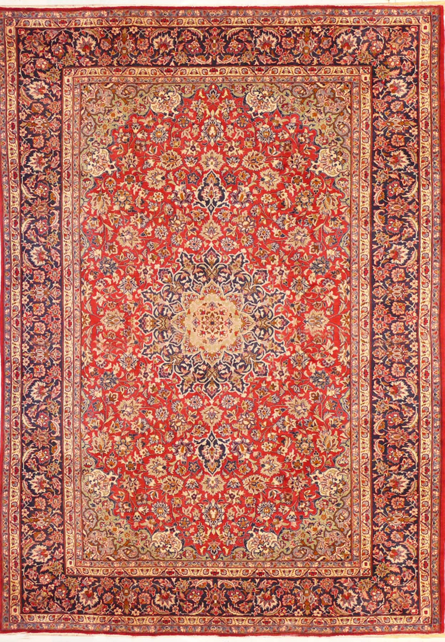 Astonishing 9'8 x 13'7 Persian Isfahan Rug - Full View: Revel in the grandeur of this exquisite Persian Isfahan rug, showcasing its intricate patterns and vibrant colors