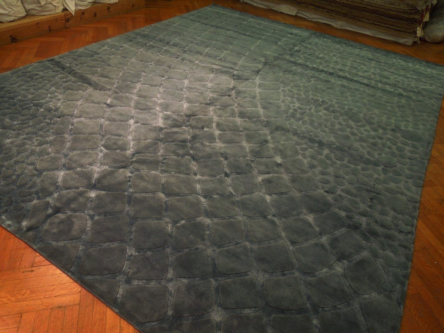 12' x 15' Gray Modern Handmade Pavement Pattern Rug Wool Viscose Soft and Thick