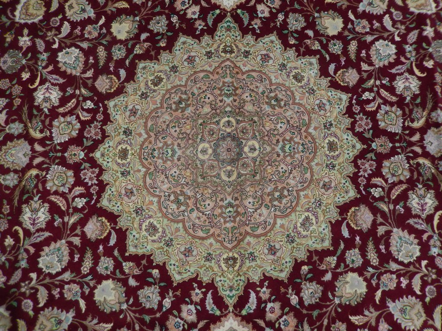 10 x 14 Authentic High End Burgundy Wool & Silk Persian Rug