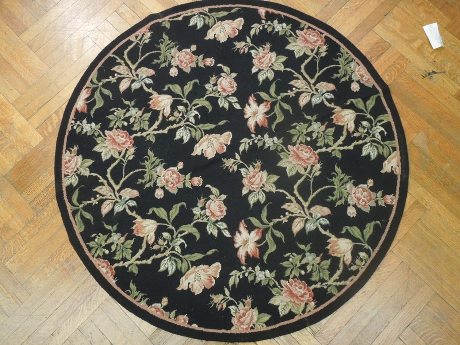 5 x 5 Garden Design Flat Weave Needlepoint Round Rug