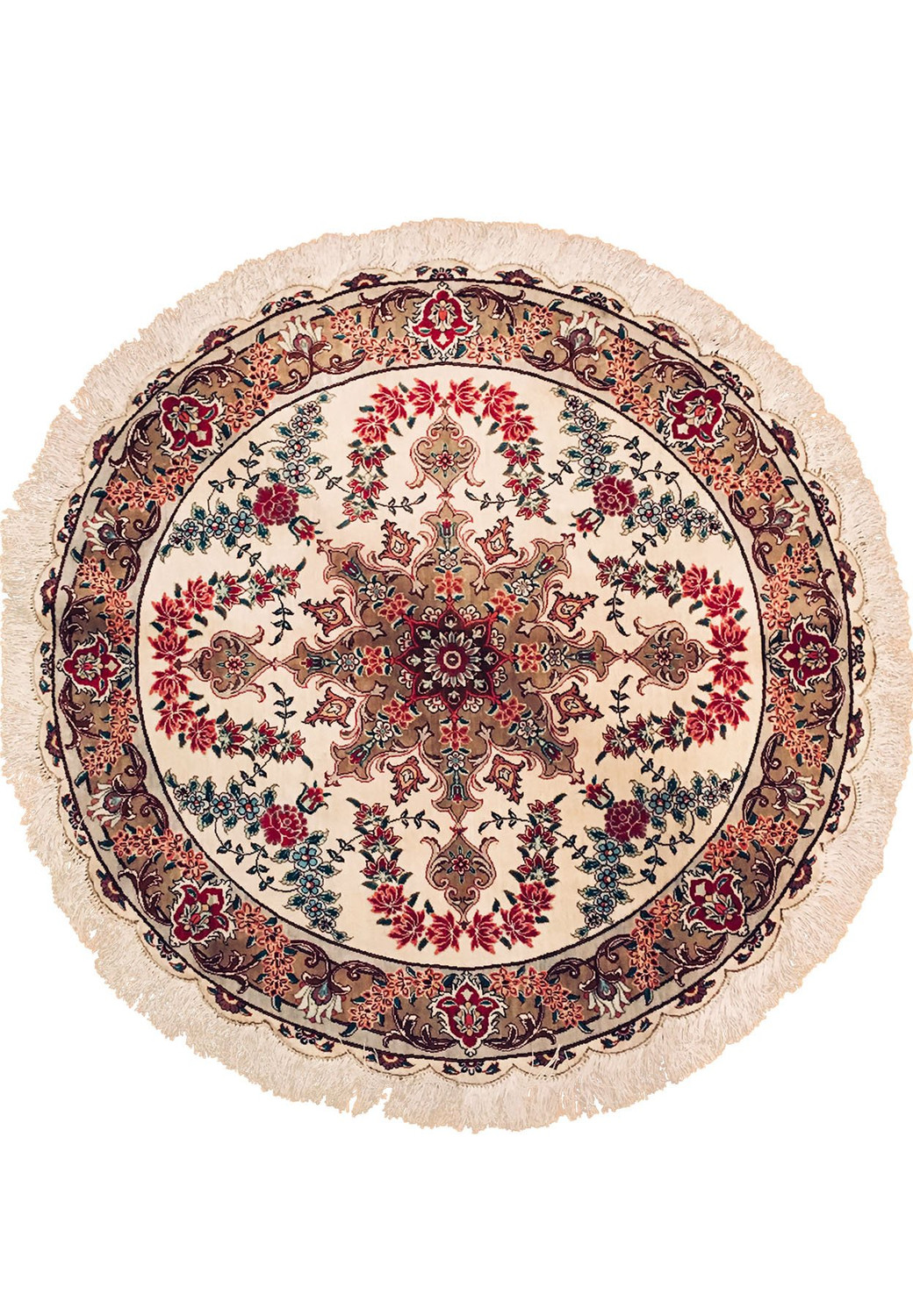 3'5 x 3'5 Persian Qum 100% All Silk Round Rug