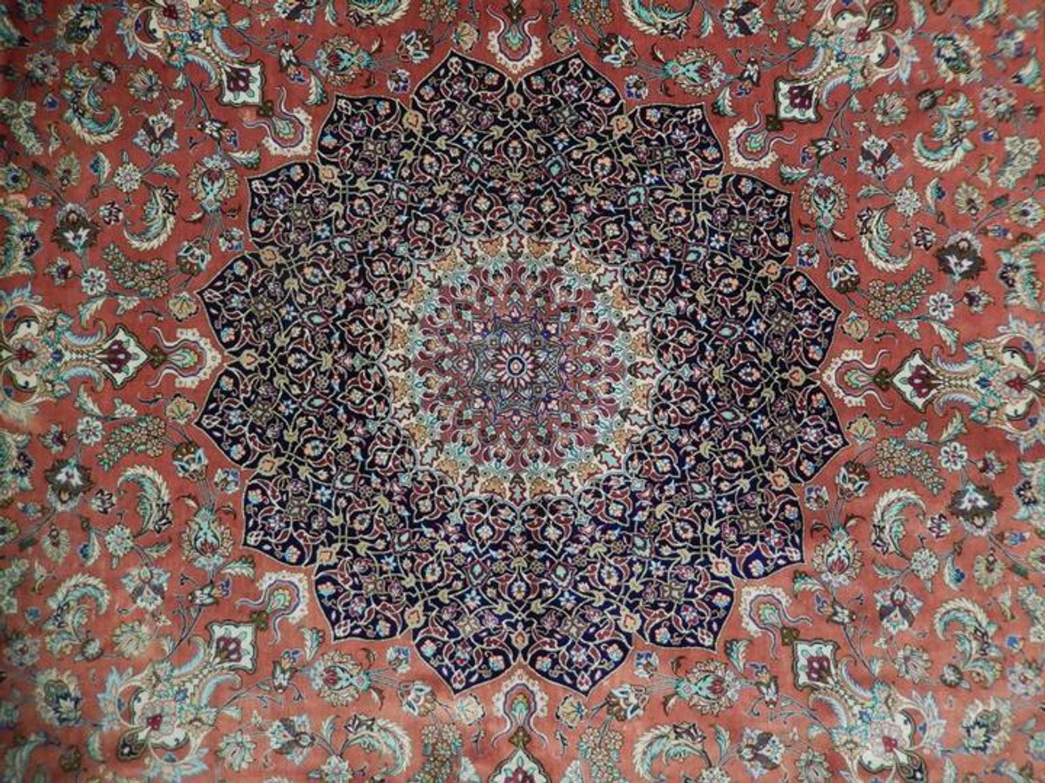 8 x 8 Persian Qum Silk Rug unique masterpiece Octagon signed by master weaver