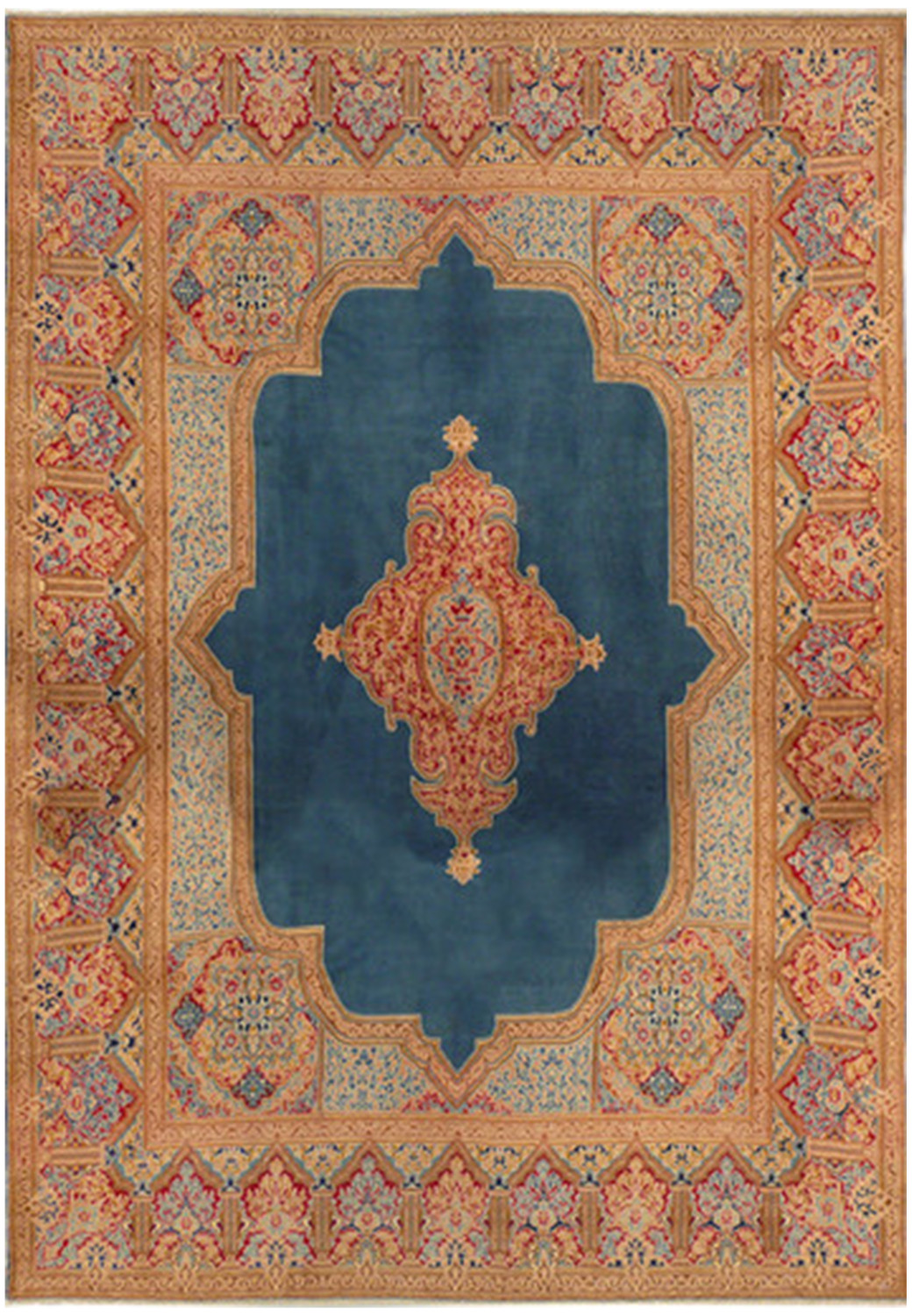 9 x 13 Persian Kerman Rug Royal Blue Corner Medallion