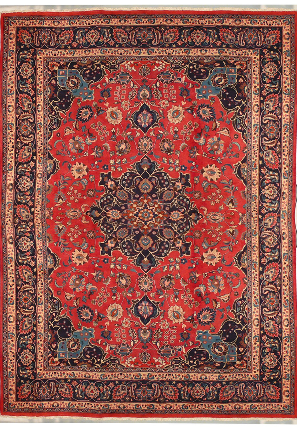 9'8 x 12'7 Persian Mashad Corner Medaillon Rug signed by master weaver