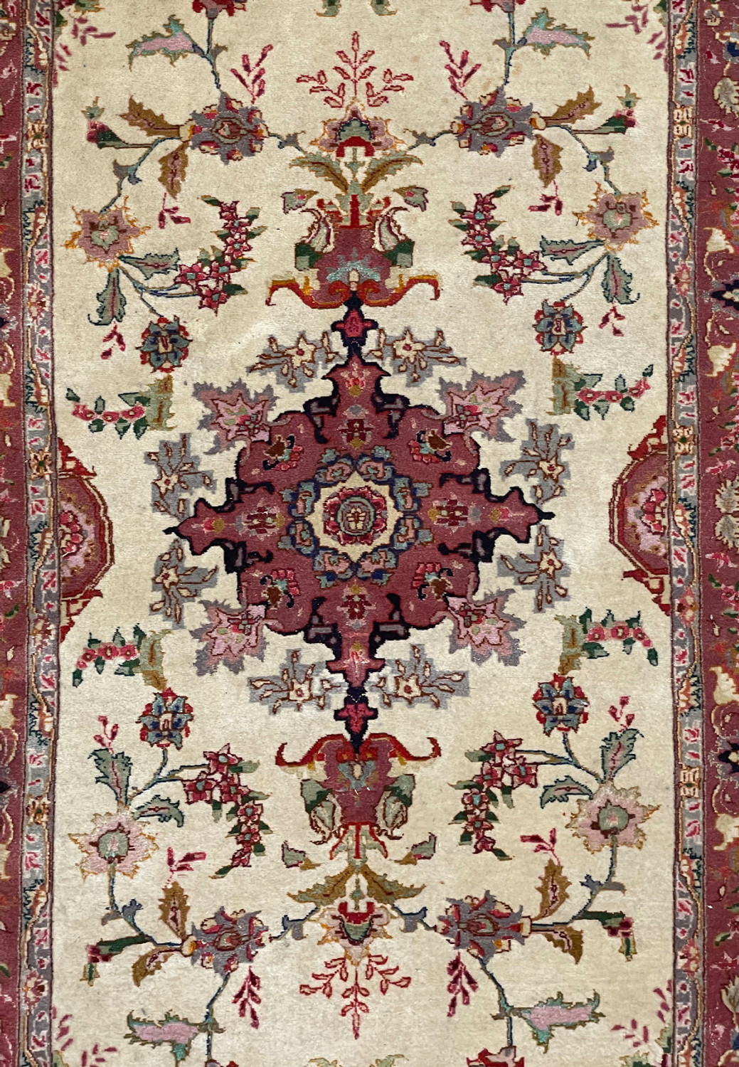 Detailed Center Medallion of the 2'8 x 7 Persian Tabriz Runner with Silk Accents