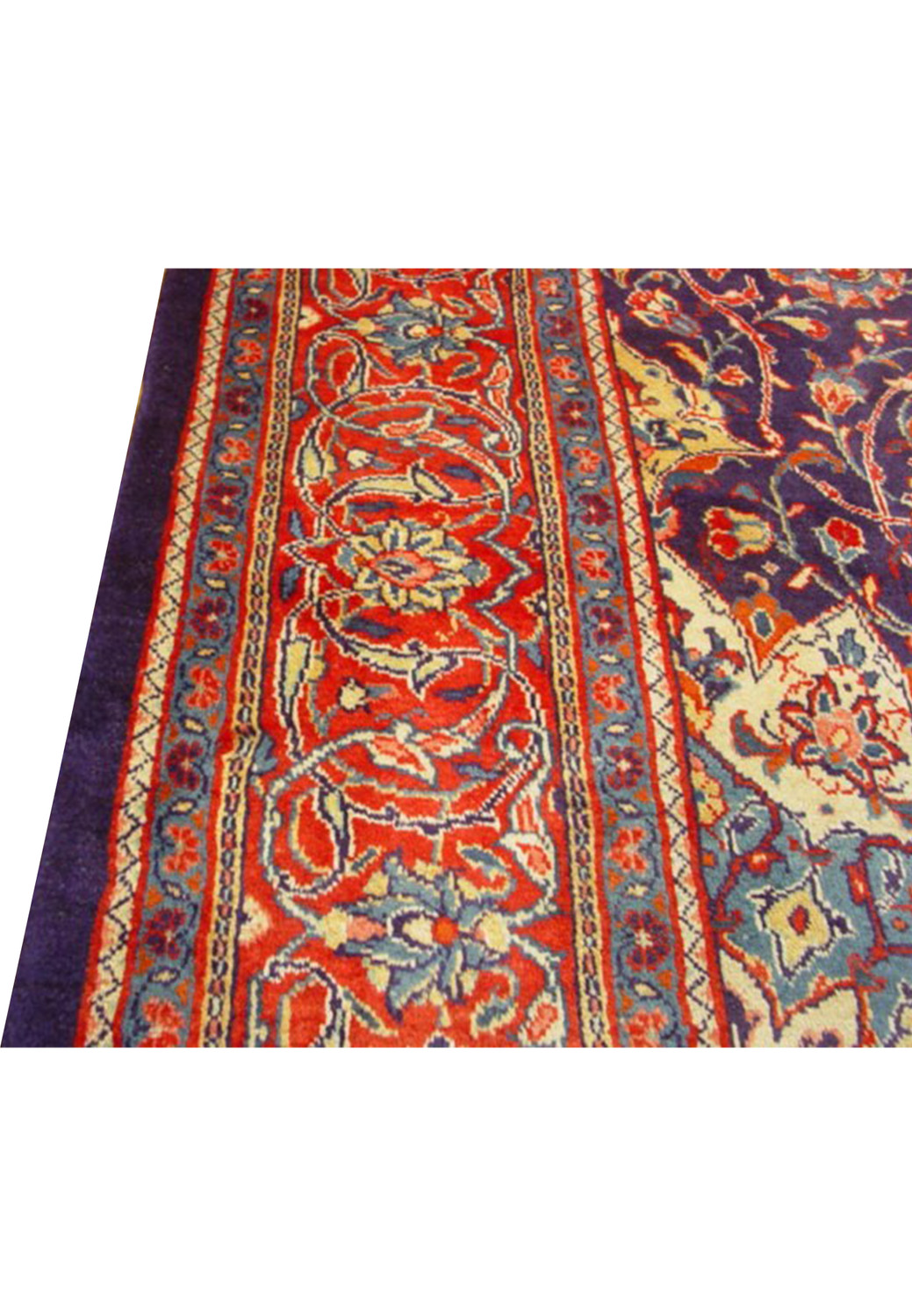 Side border detail of a Persian Mahal Rug, highlighting the fine weave and intricate patterns in contrasting colors.