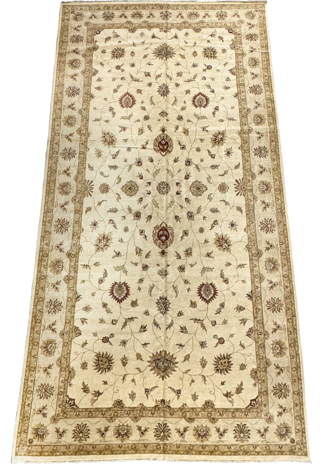 Alternate full view showing the detailed designs and earthy tones of the 12x24 Palace Size Chobi rug