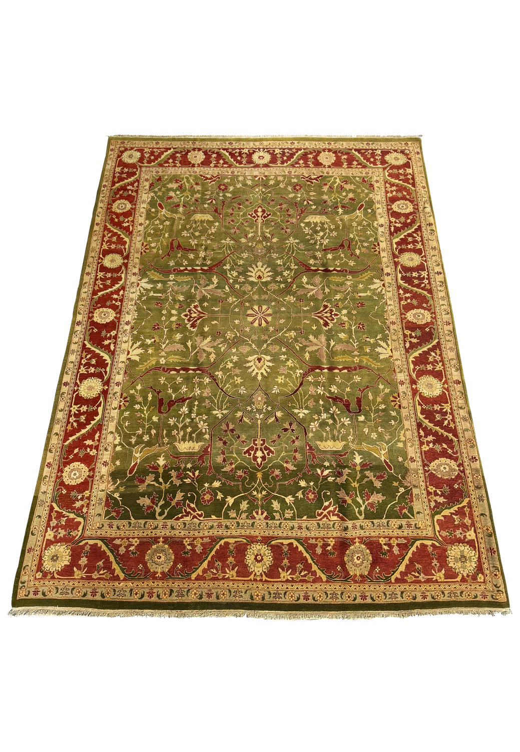 Large hand-knotted olive green 10 x 15 Chobi Peshawar rug with traditional accents