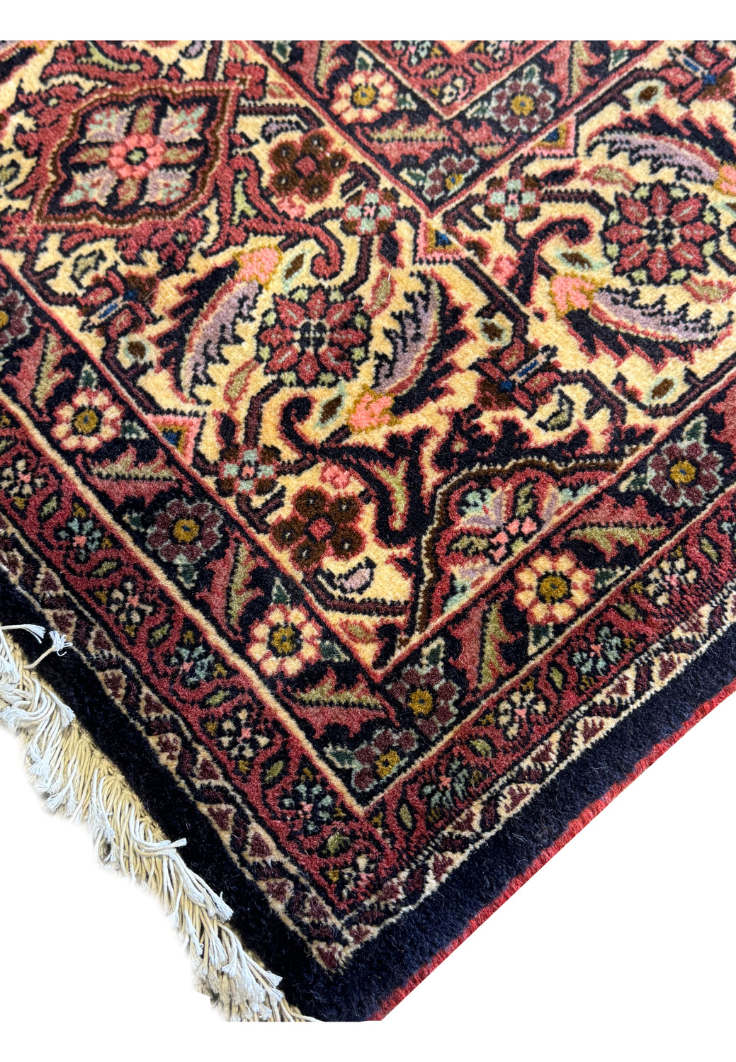 Tassel detail of the Persian Bijar Rug, emphasizing the traditional finishing touch of this Bidjar Persian Rug