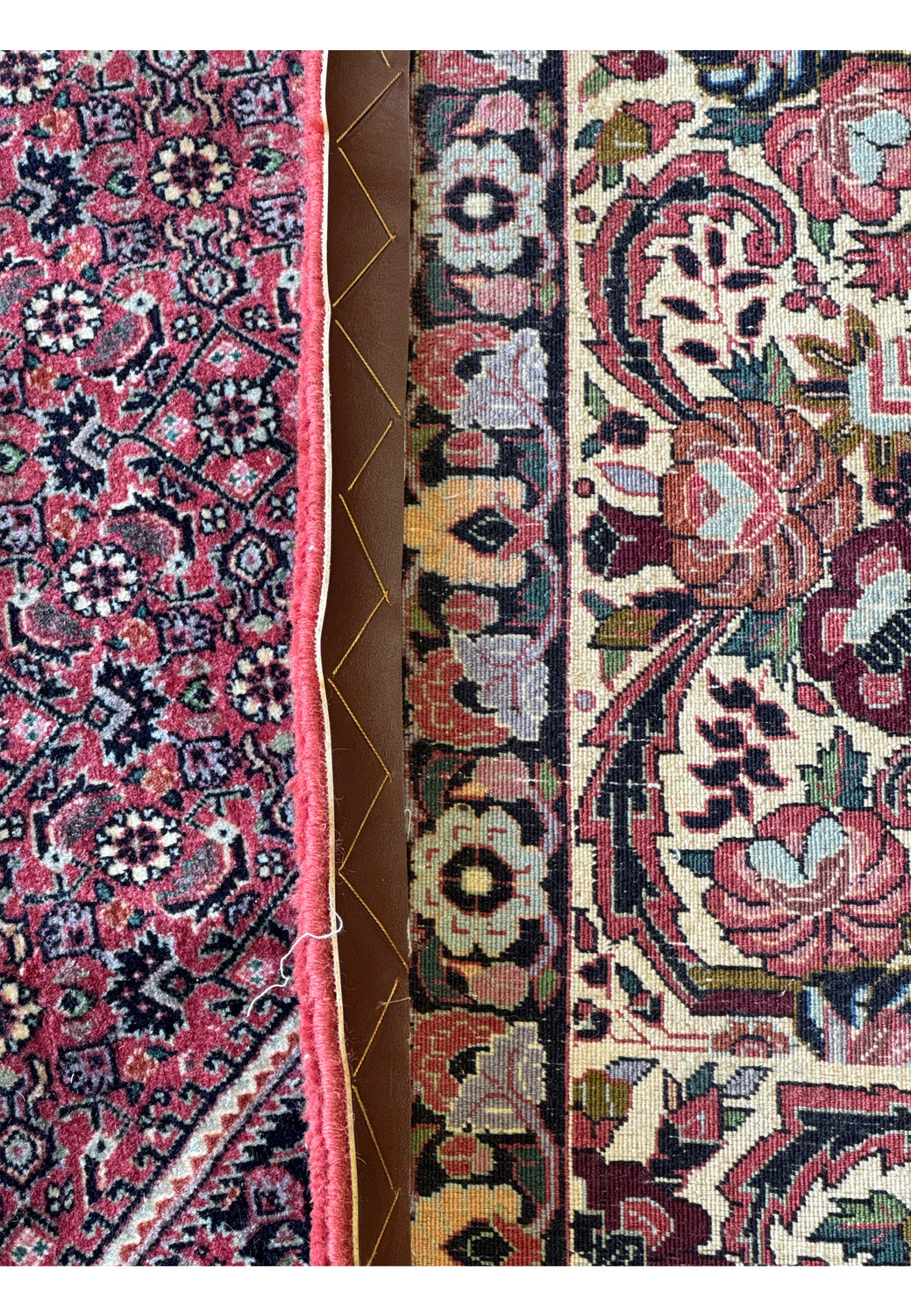 A close-up shot of the rug's backside, featuring a coin placed on it to illustrate the remarkable weave density, emphasizing the rug's superior quality and durability.