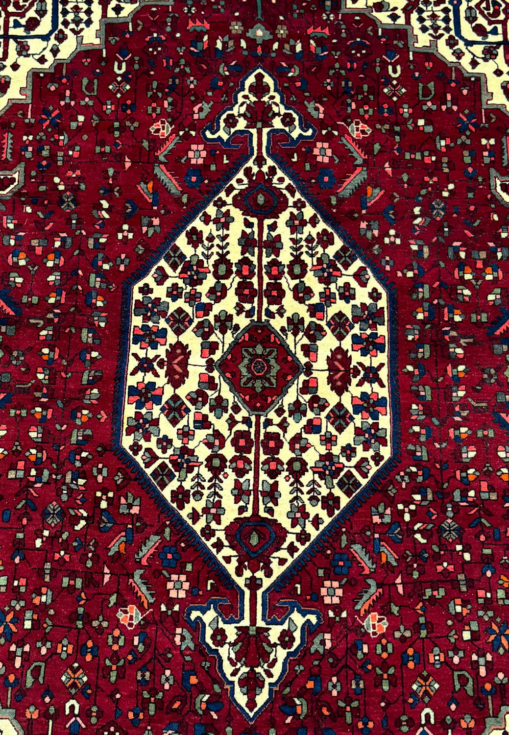 Detailed view of the Persian Qum Kork rug’s lush pile and complex patterns, emphasizing the luxurious sheen of Kork wool.