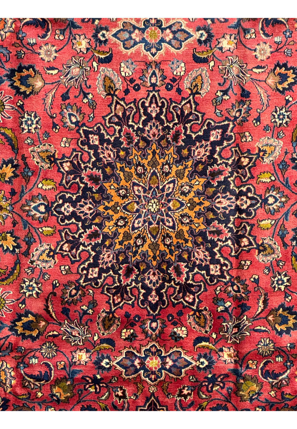 Close-Up of Central Medallion on Persian Mashad Rug