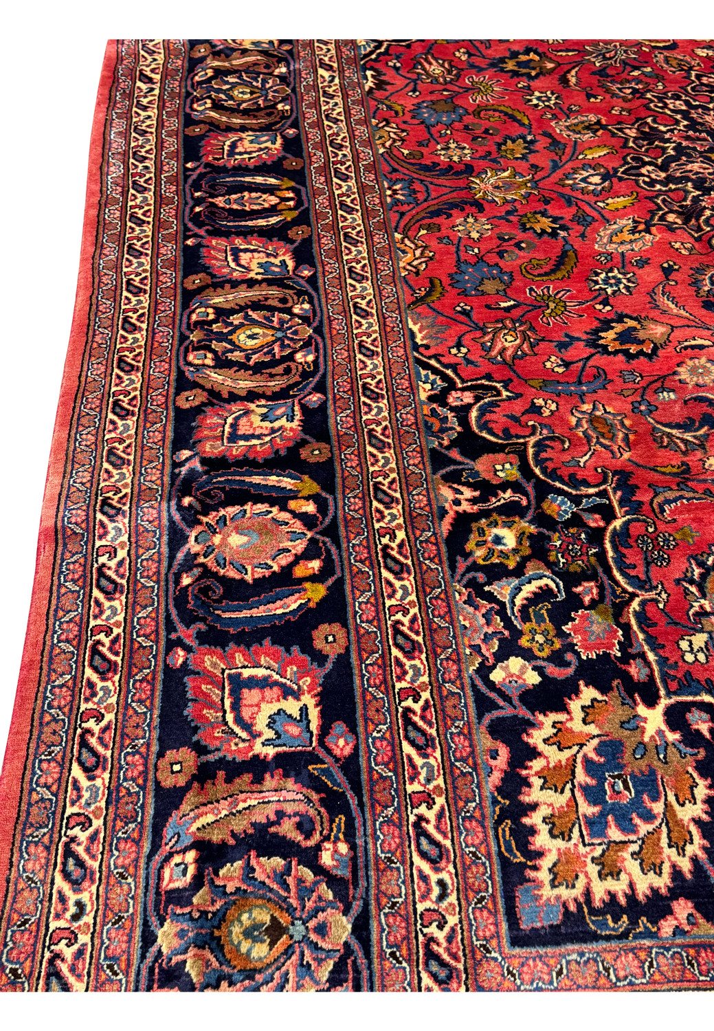 Side View of Persian Mashad Rug Showing Detailed Craftsmanship