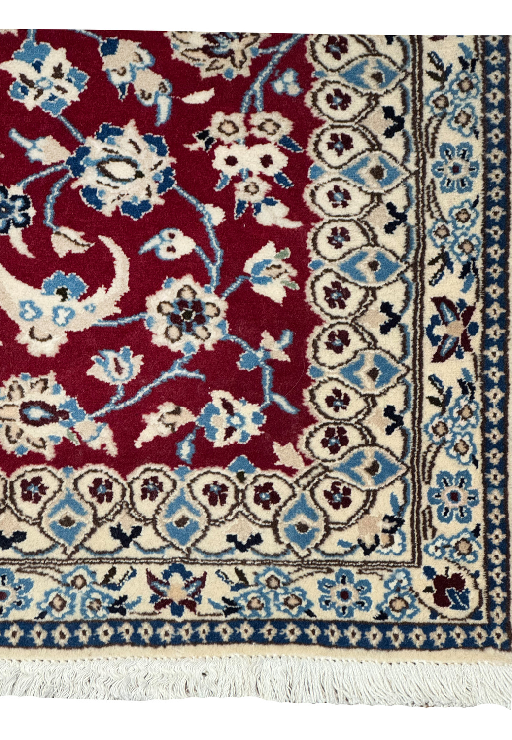 Corner floral motifs and border on red background