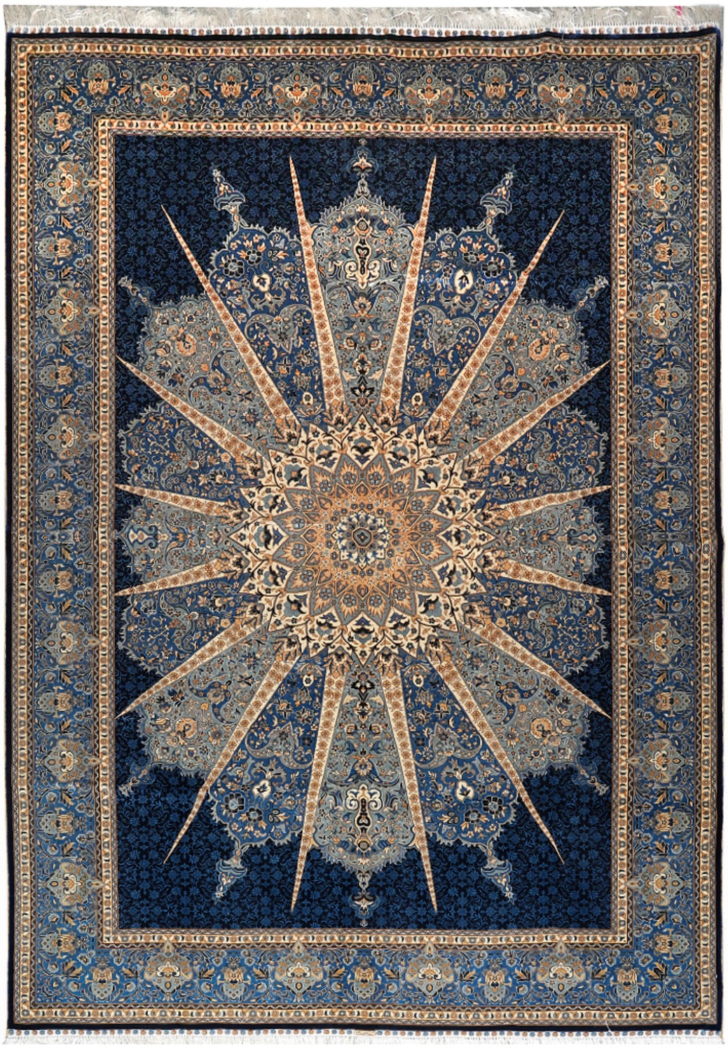 6x9 oriental silk rug, signed Chinese masterpiece with radiant starburst medallion and floral border