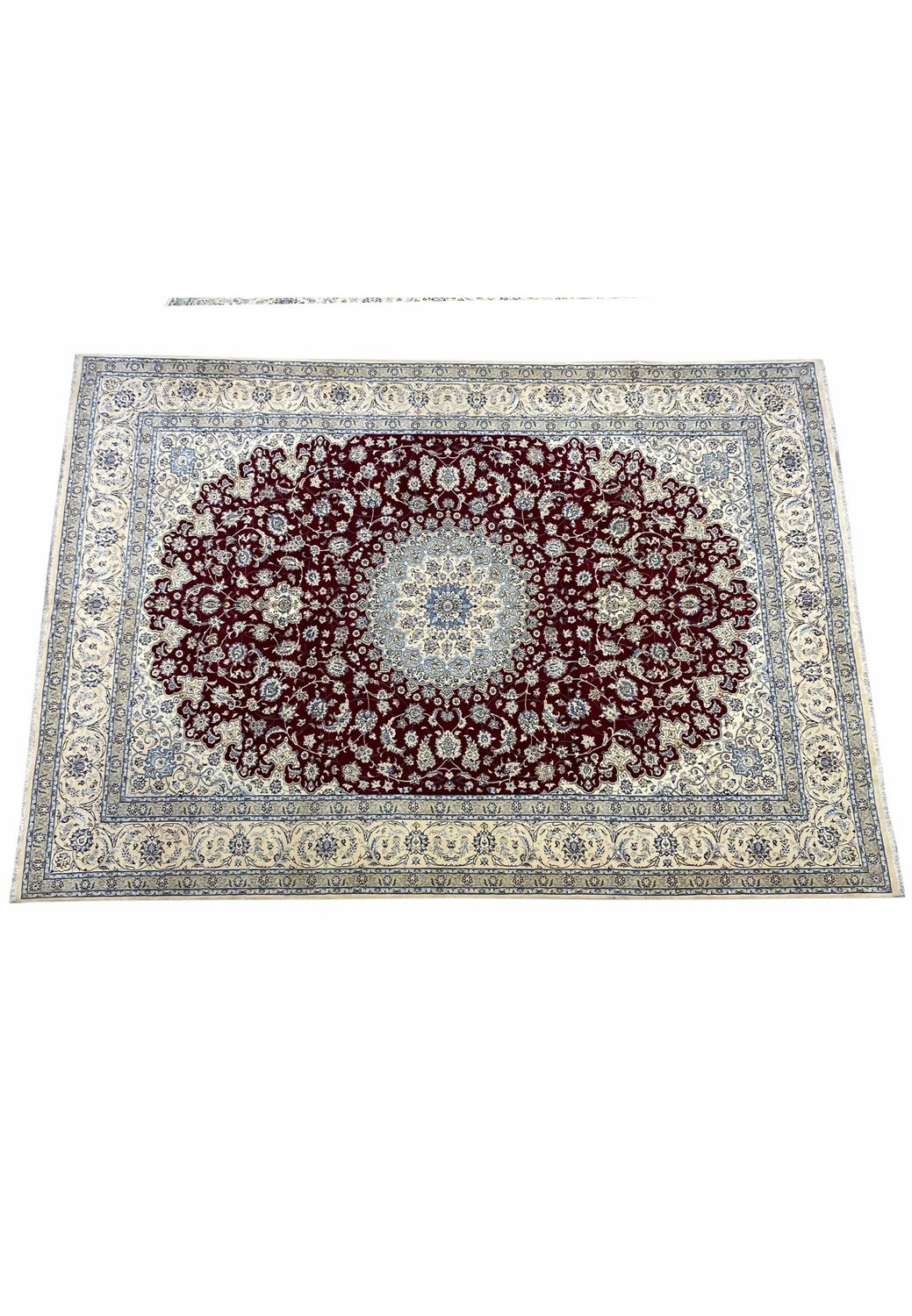 Rare palace-size 12'9 x 18'8 Persian Nain 9 LAA wool and silk rug laid flat