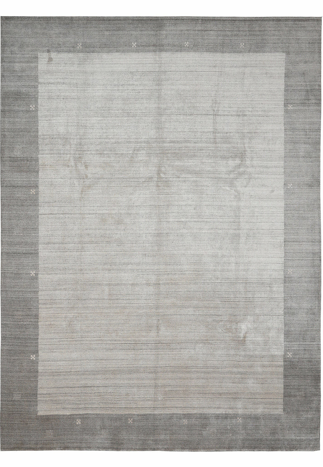 Full view of 9.2 x 12.1 solid gray wool contemporary handmade rug with tonal border