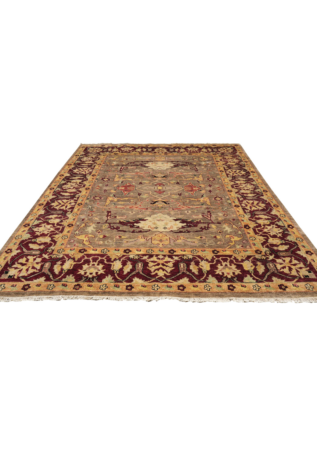 Laid flat 8'4 x 10 Afghan Chobi Peshawar Rug with floral motifs and earthy tones