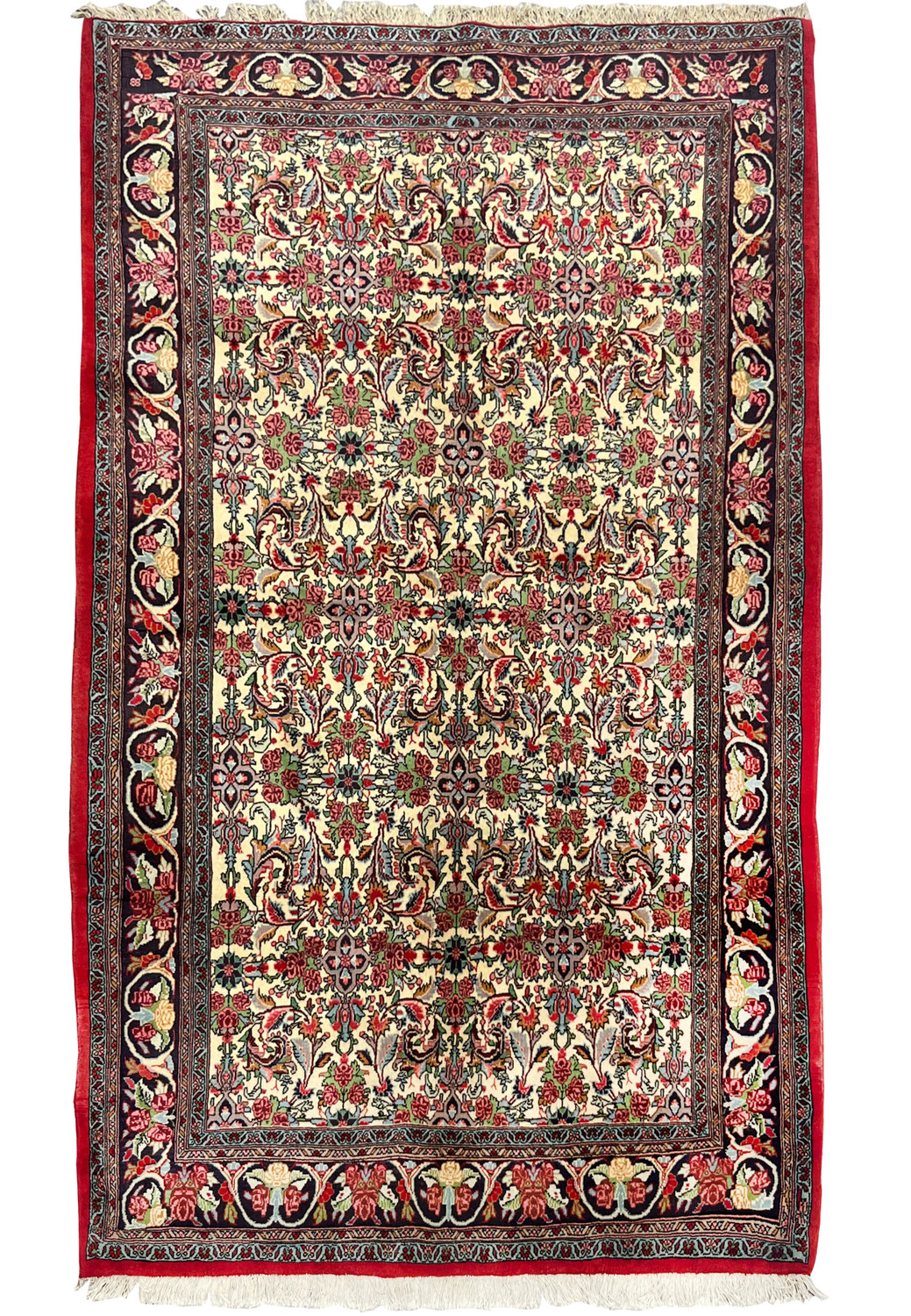 Full view of 4'7 x 7'5 Persian Bijar Halvaie Rug with floral allover design