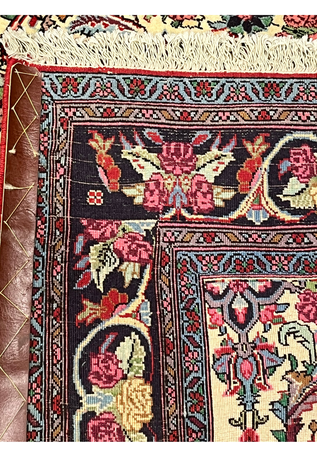 Backside view of Persian Bijar Halvaie Rug showing fine knotting and tight weave