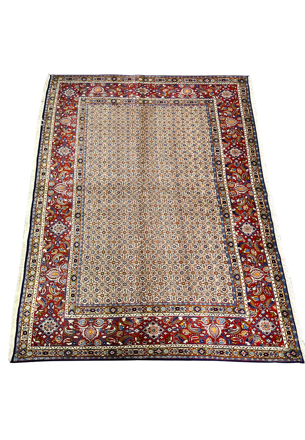 Top view of Persian Moud rug showing detailed Herati all-over pattern