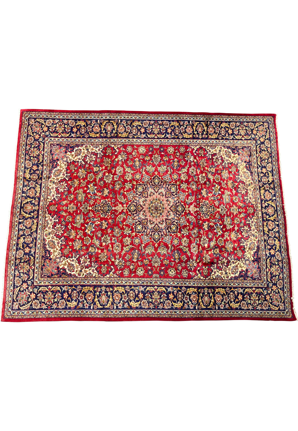 Top-down view showing symmetry and color harmony of Isfahan rug
