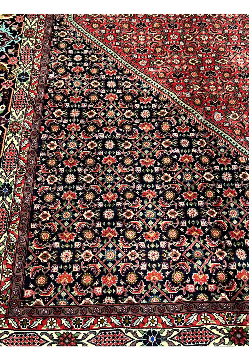 inner border of 10x13 Bijar Persian rug with small geometric and floral accents