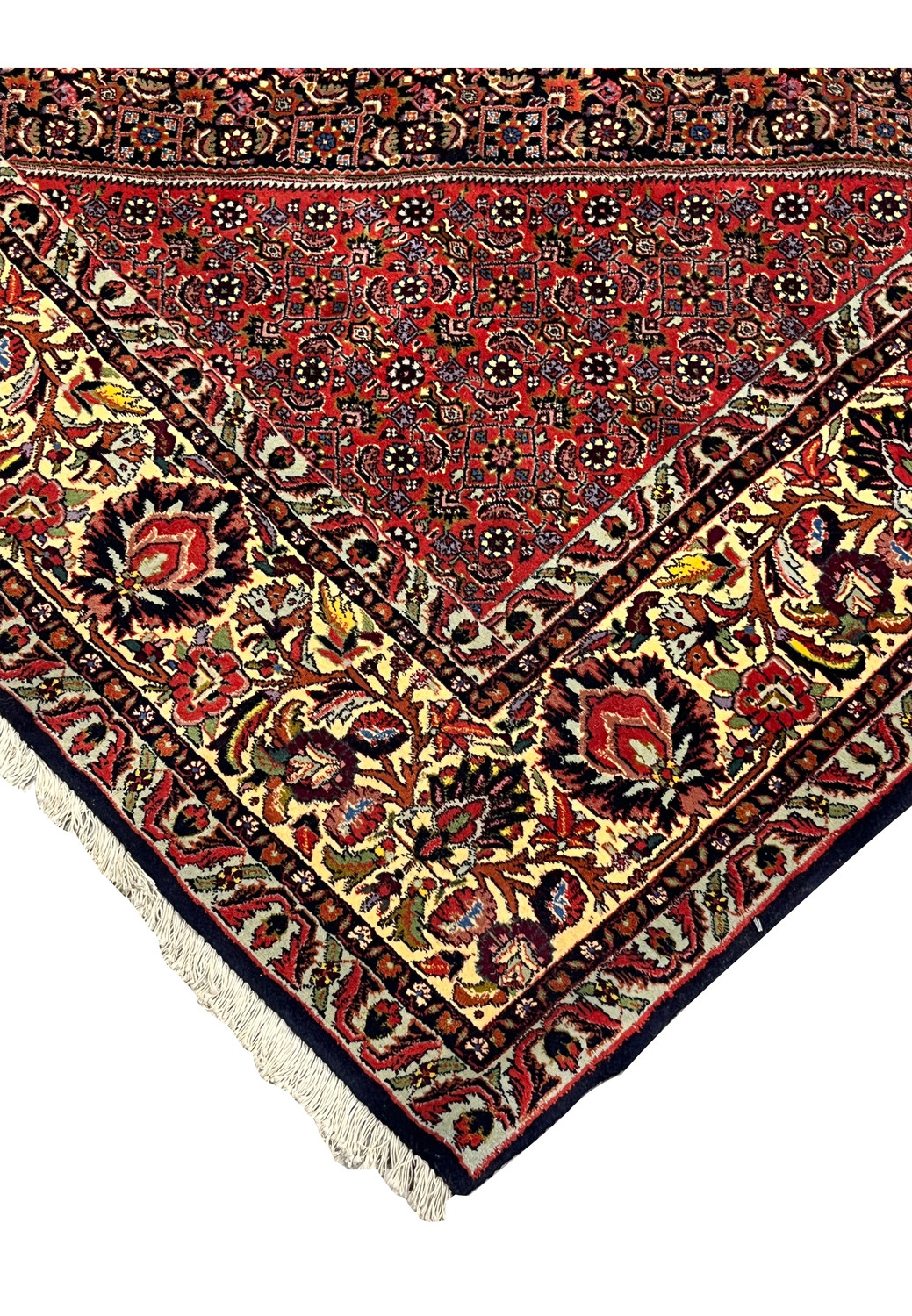 Edge binding and knot density of Persian Bijar iron rug