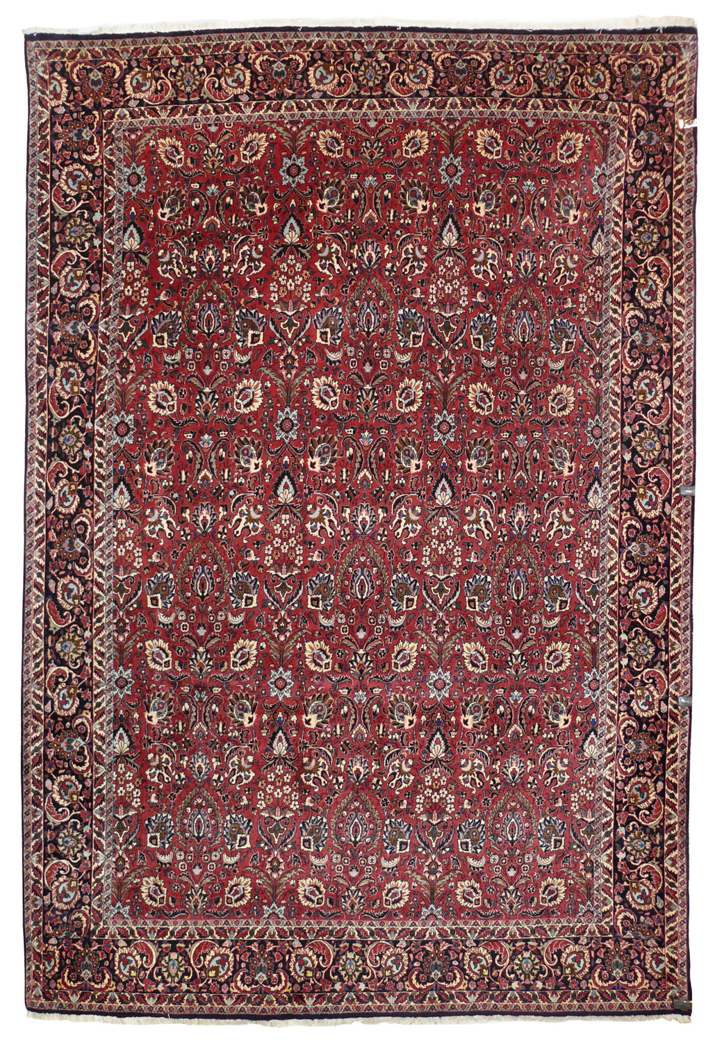 6'6 x 9'6 rare Persian Bijar all over iron rug with brick red field and dense floral pattern handmade in Iran